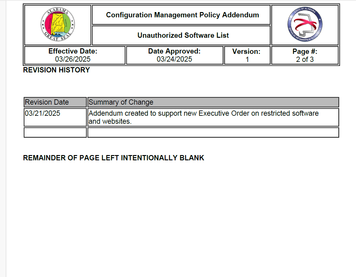Unauthorized software addendum