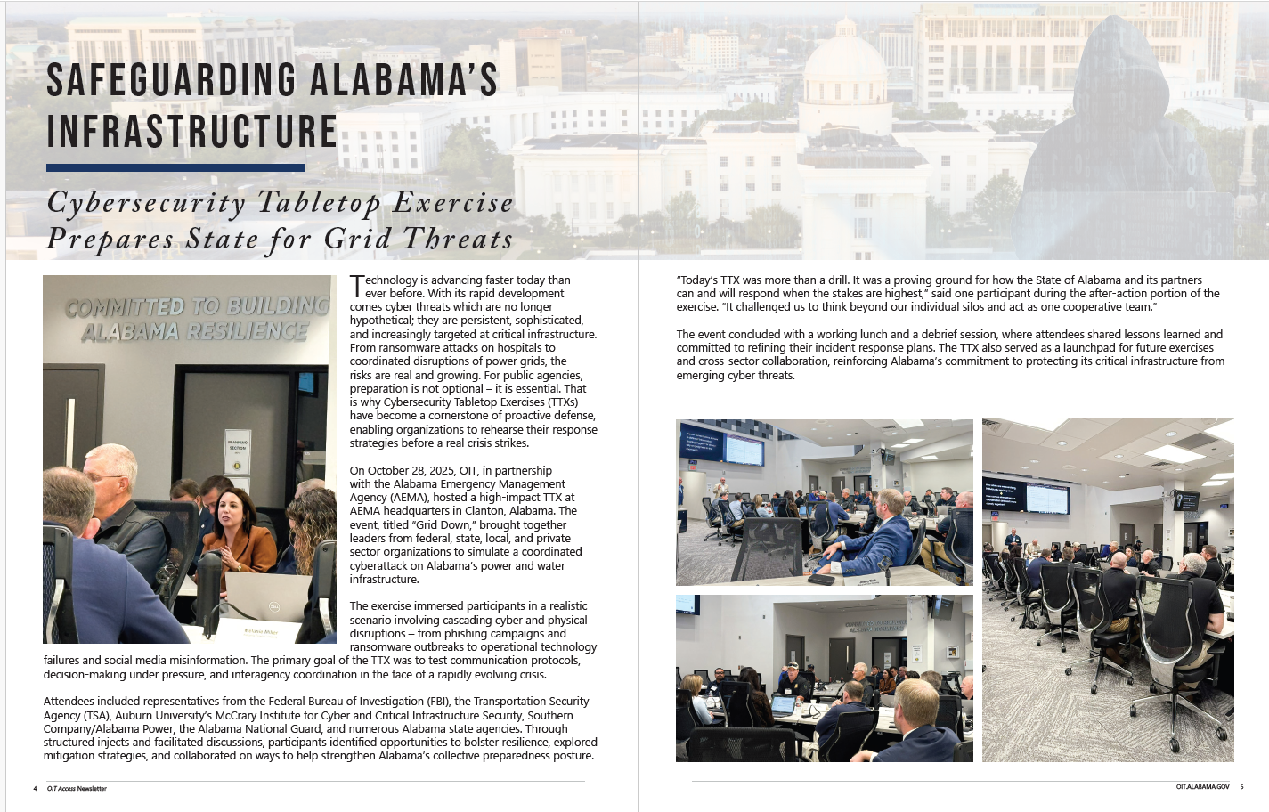 Pages from annual report describing cybersecurity tabletop exercise